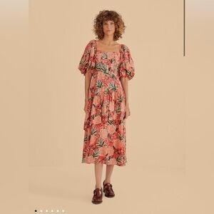 Farm Rio Red Pineapple Bloom Cut Out Midi Dress